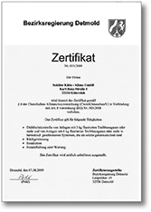 Zertifikat des Kälte-Klima-Meisterbetriebs Schüler